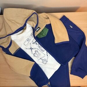 NWOT 3 Piece Eddie Bauer Boy Blue/Tan/White Jacket Pants Shirt 9-12 Mo Ski